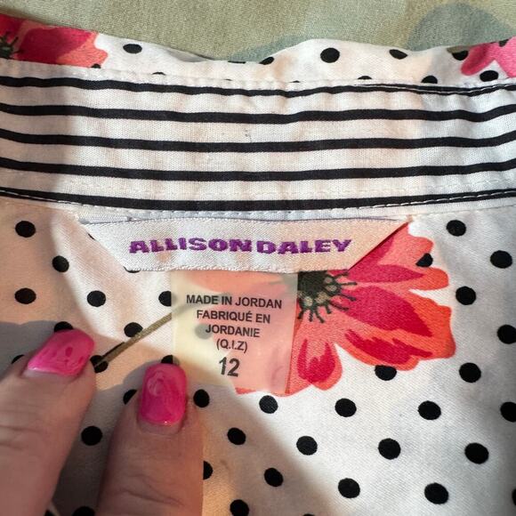 Allison Daley Women's sz 12 3/4 sleeve button Polka Dot Floral Blouse Top Casual - Picture 4 of 7